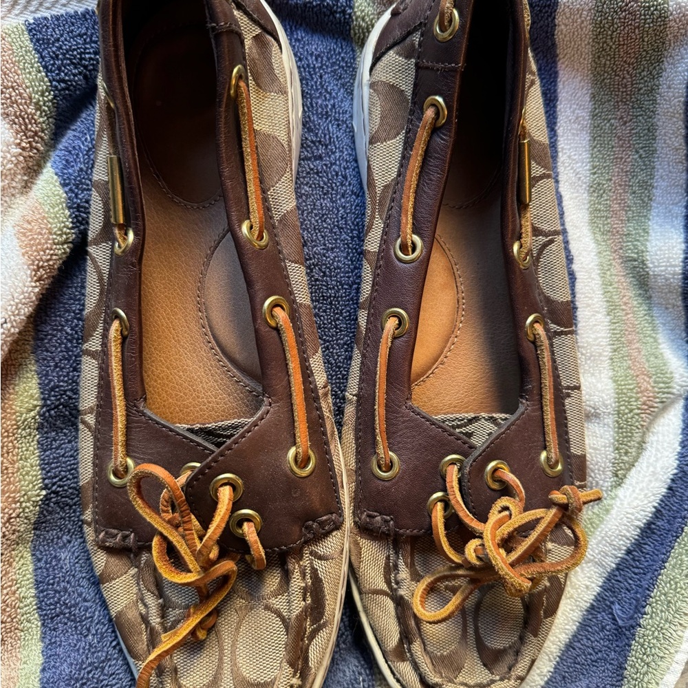 Brown and Tan Canvas Slip-On Shoes